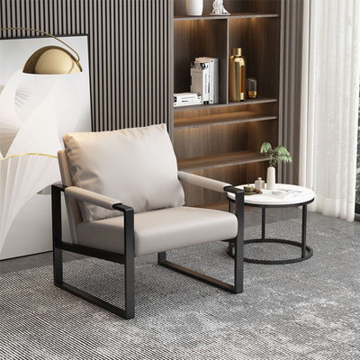 Contemporary Scandinavian Rectangular Nappa Leather Tech Fabric Carbon Steel Accent Chair Backrest Armrest For Living Room