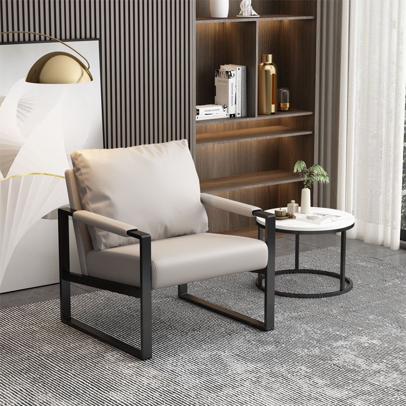 Contemporary Scandinavian Rectangular Nappa Leather Tech Fabric Carbon Steel Accent Chair Backrest Armrest For Living Room