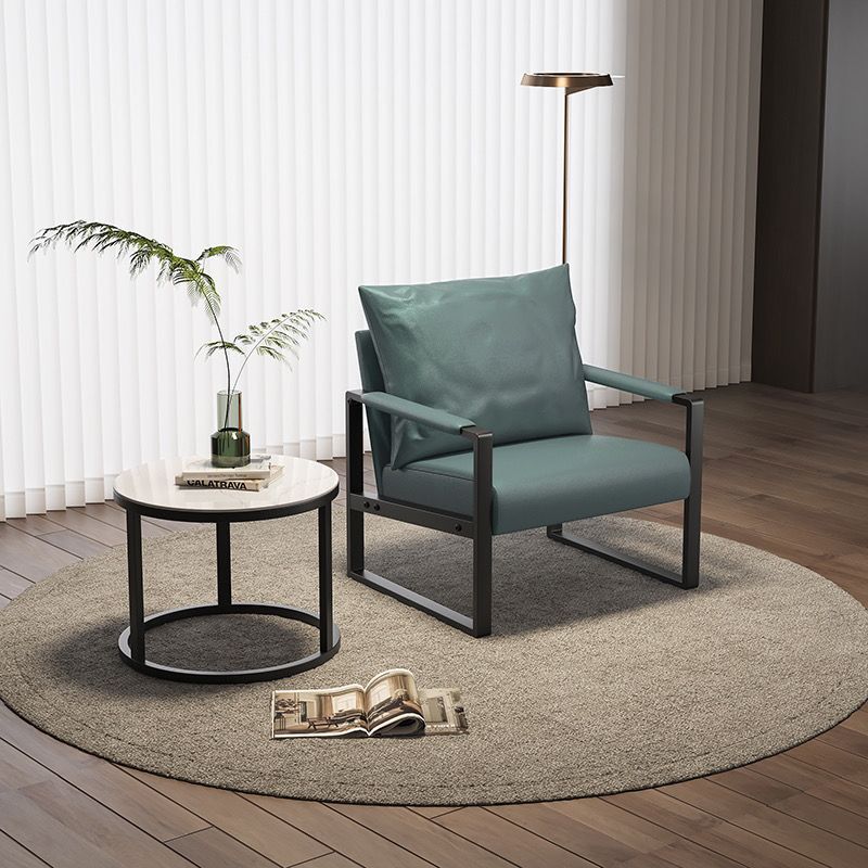 Contemporary Scandinavian Rectangular Nappa Leather Tech Fabric Carbon Steel Accent Chair Backrest Armrest For Living Room