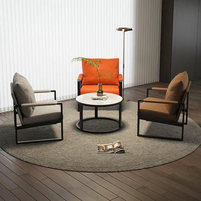 Contemporary Scandinavian Rectangular Nappa Leather Tech Fabric Carbon Steel Accent Chair Backrest Armrest For Living Room