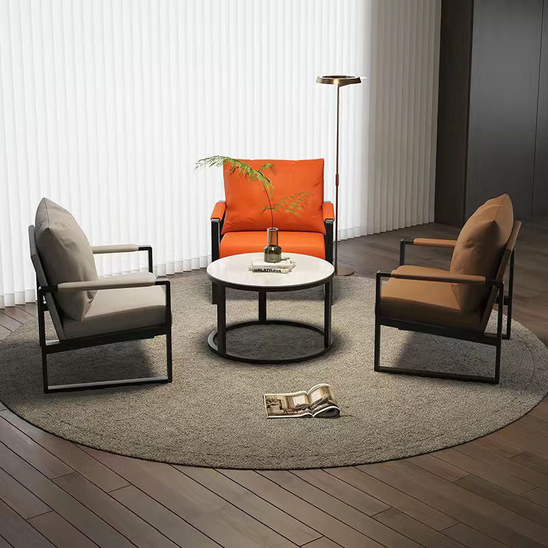 Contemporary Scandinavian Rectangular Nappa Leather Tech Fabric Carbon Steel Accent Chair Backrest Armrest For Living Room