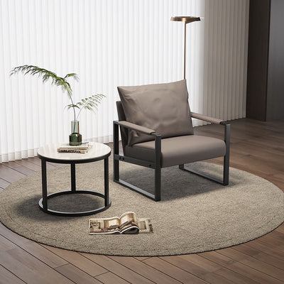 Contemporary Scandinavian Rectangular Nappa Leather Tech Fabric Carbon Steel Accent Chair Backrest Armrest For Living Room