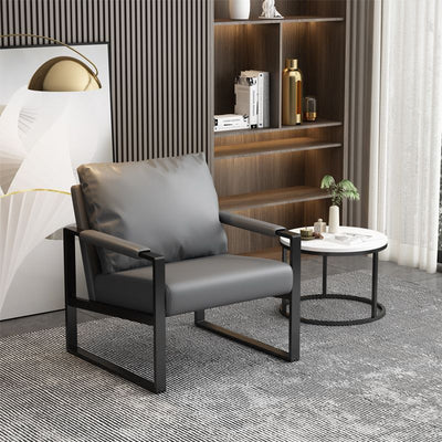 Contemporary Scandinavian Rectangular Nappa Leather Tech Fabric Carbon Steel Accent Chair Backrest Armrest For Living Room