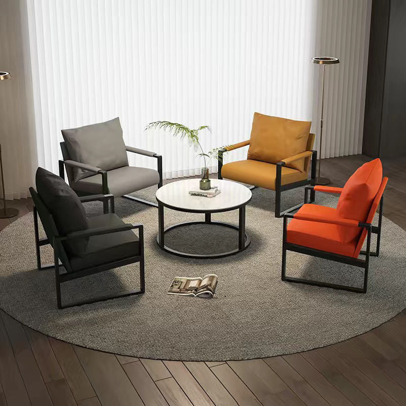 Contemporary Scandinavian Rectangular Nappa Leather Tech Fabric Carbon Steel Accent Chair Backrest Armrest For Living Room