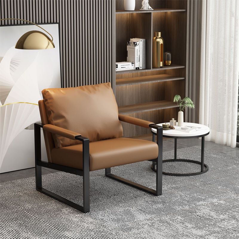 Contemporary Scandinavian Rectangular Nappa Leather Tech Fabric Carbon Steel Accent Chair Backrest Armrest For Living Room