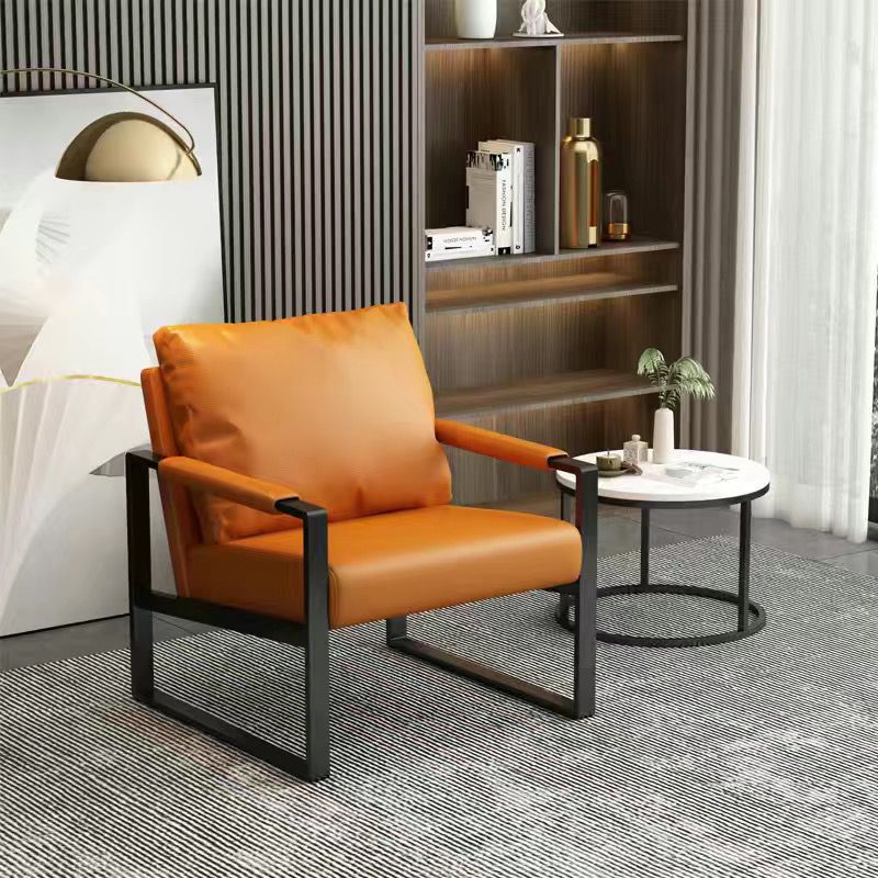 Contemporary Scandinavian Rectangular Nappa Leather Tech Fabric Carbon Steel Accent Chair Backrest Armrest For Living Room