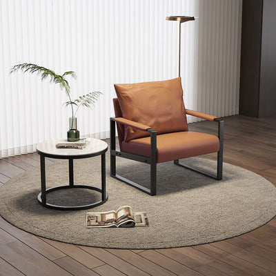 Contemporary Scandinavian Rectangular Nappa Leather Tech Fabric Carbon Steel Accent Chair Backrest Armrest For Living Room