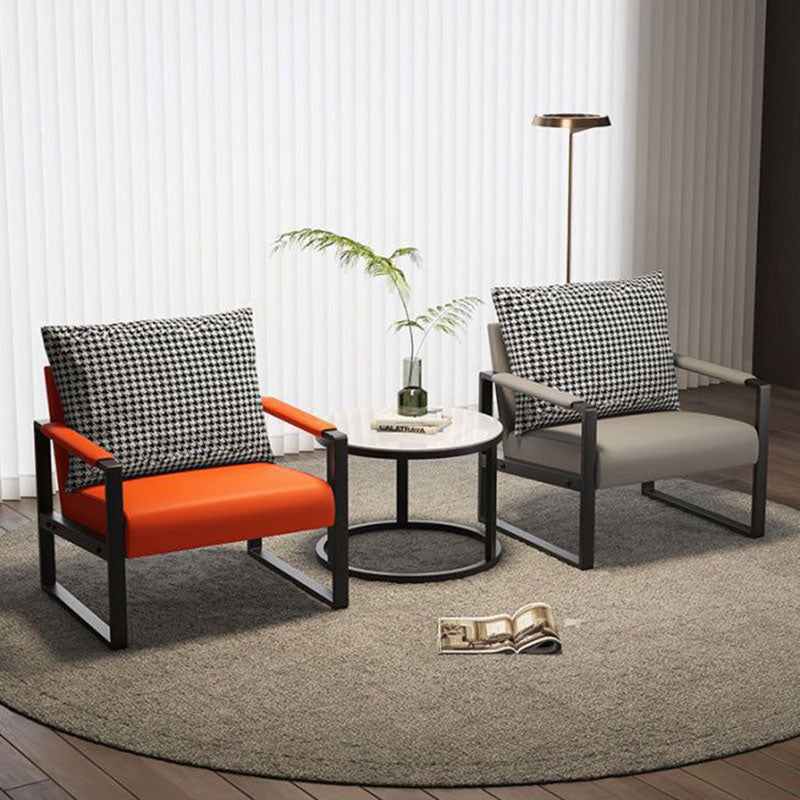 Contemporary Scandinavian Rectangular Nappa Leather Tech Fabric Carbon Steel Accent Chair Backrest Armrest For Living Room