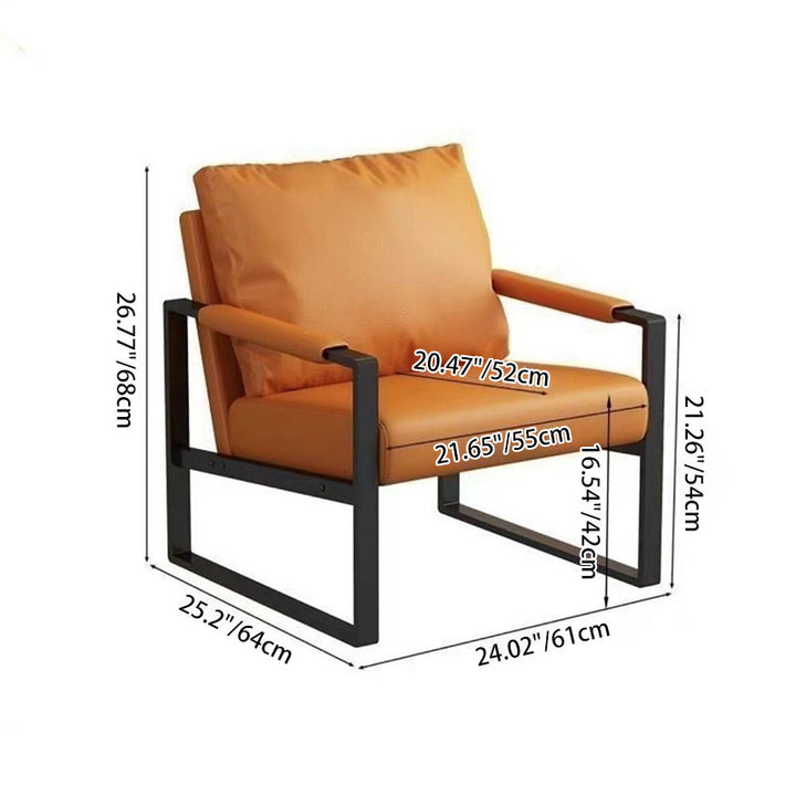 Silla de acento contemporánea escandinava rectangular de cuero PU, tela sintética y hierro, con respaldo y reposabrazos, para sala de estar 