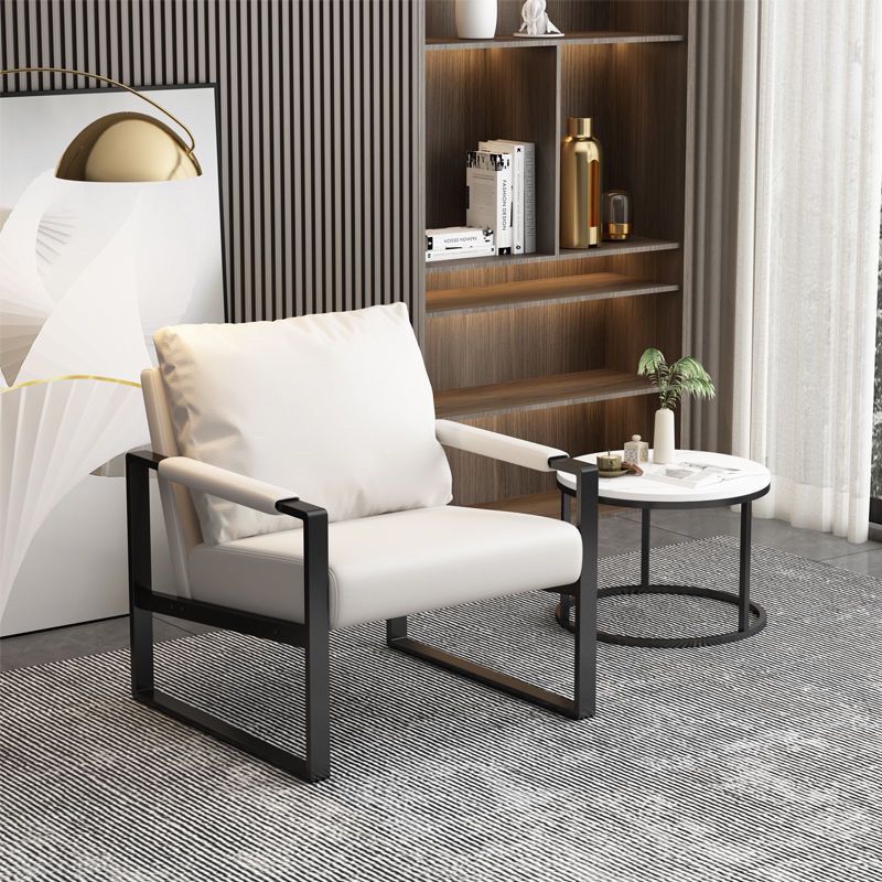 Contemporary Scandinavian Rectangular Nappa Leather Tech Fabric Carbon Steel Accent Chair Backrest Armrest For Living Room