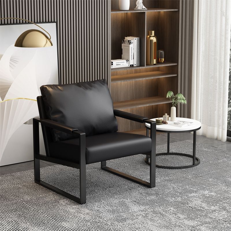 Contemporary Scandinavian Rectangular Nappa Leather Tech Fabric Carbon Steel Accent Chair Backrest Armrest For Living Room