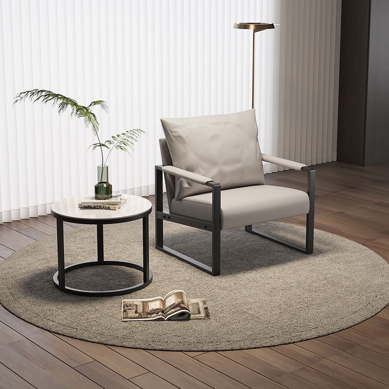 Contemporary Scandinavian Rectangular Nappa Leather Tech Fabric Carbon Steel Accent Chair Backrest Armrest For Living Room