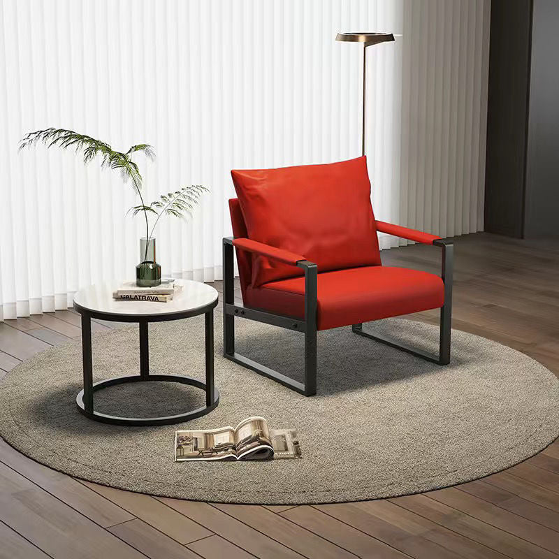 Contemporary Scandinavian Rectangular Nappa Leather Tech Fabric Carbon Steel Accent Chair Backrest Armrest For Living Room