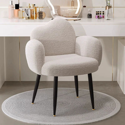 Modern Minimalist Cloud-Shaped Teddy Velvet Steel Vanity Stool Backrest Armrest For Bedroom