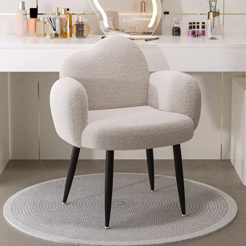 Modern Minimalist Cloud-Shaped Teddy Velvet Steel Vanity Stool Backrest Armrest For Bedroom