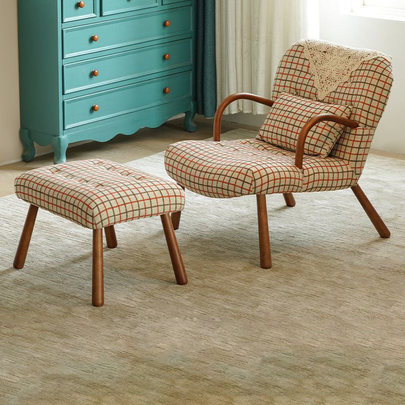 Modern Minimalist Rectangular Lambswool Solid Wood Accent Chair Backrest Armrest For Living Room