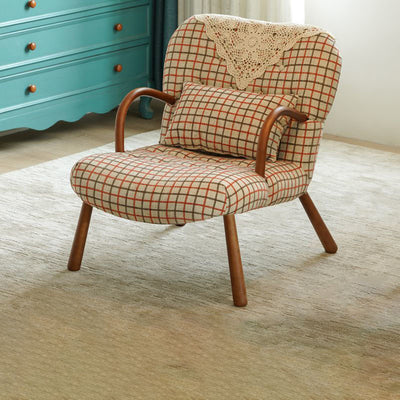 Modern Minimalist Rectangular Lambswool Solid Wood Accent Chair Backrest Armrest For Living Room