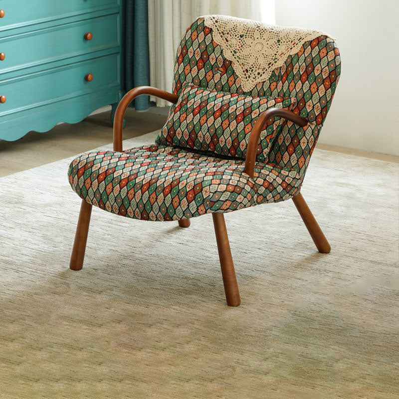 Modern Minimalist Rectangular Lambswool Solid Wood Accent Chair Backrest Armrest For Living Room