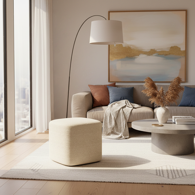 Modern Minimalist Rectangular Tech Fabric Lambswool Solid Wood Accent Chair Backless Armless For Living Room