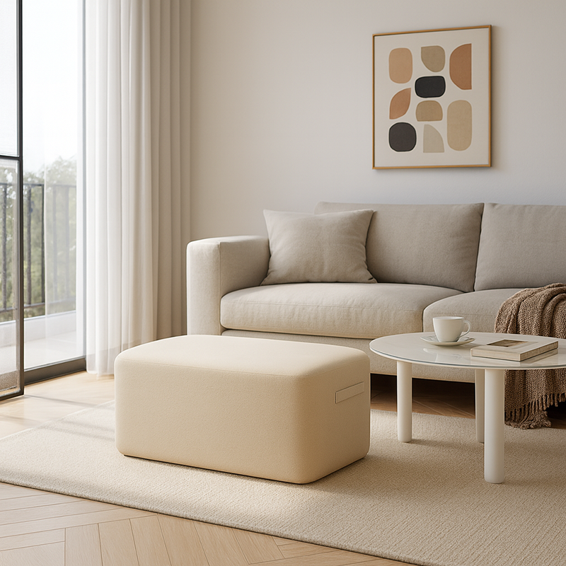 Modern Minimalist Rectangular Tech Fabric Lambswool Solid Wood Accent Chair Backless Armless For Living Room