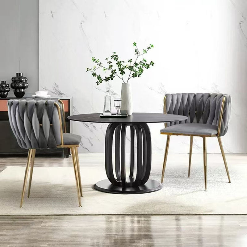 Contemporary Luxury Curved Velvet Stainless Steel Dining Chair Backrest Armrest For Dining Room