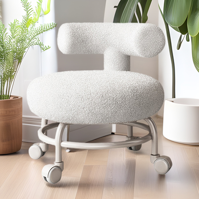 Modern Minimalist Curved Lambswool Solid Wood Plastic Low Stool Backrest Armless For Living Room