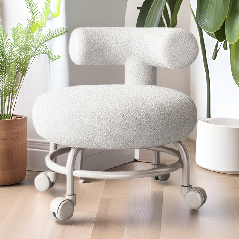 Modern Minimalist Curved Lambswool Solid Wood Plastic Low Stool Backrest Armless For Living Room
