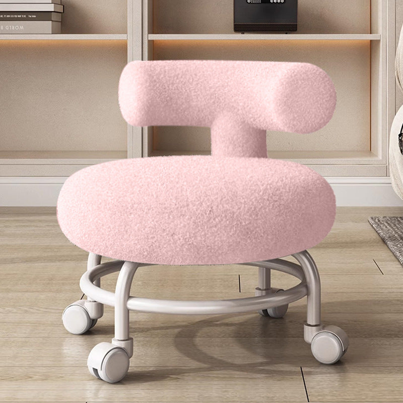 Modern Minimalist Curved Lambswool Solid Wood Plastic Low Stool Backrest Armless For Living Room