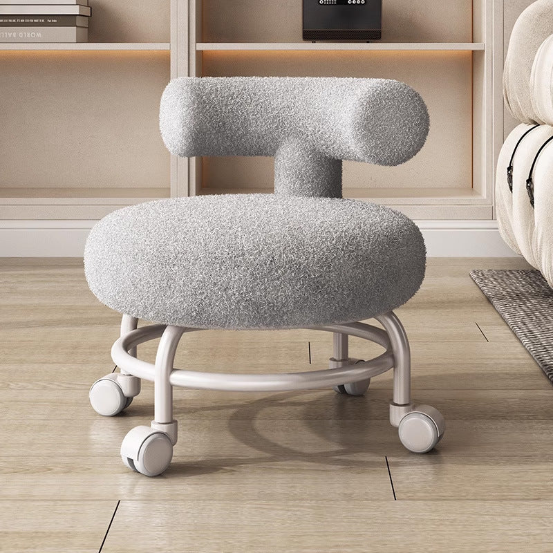 Modern Minimalist Curved Lambswool Solid Wood Plastic Low Stool Backrest Armless For Living Room