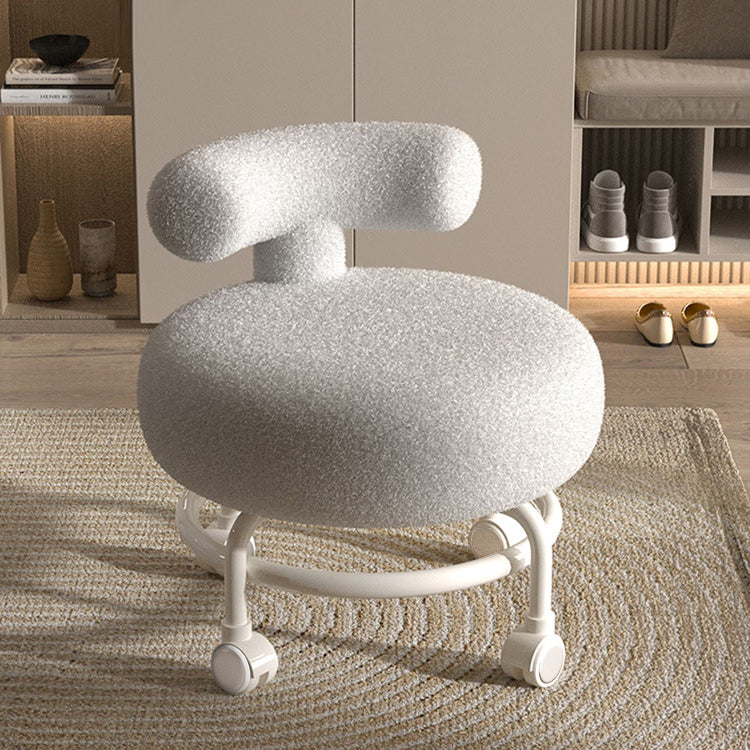 Modern Minimalist Curved Lambswool Solid Wood Plastic Low Stool Backrest Armless For Living Room