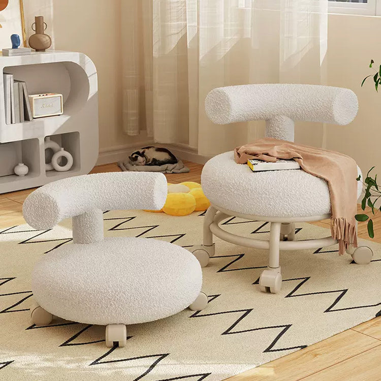 Modern Minimalist Curved Lambswool Solid Wood Plastic Low Stool Backrest Armless For Living Room
