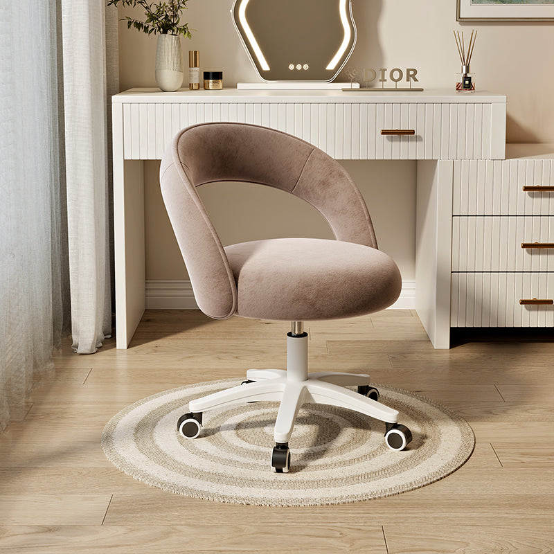 Modern Minimalist Curved Velvet Nylon Plastic Vanity Stool Backrest Armless For Bedroom