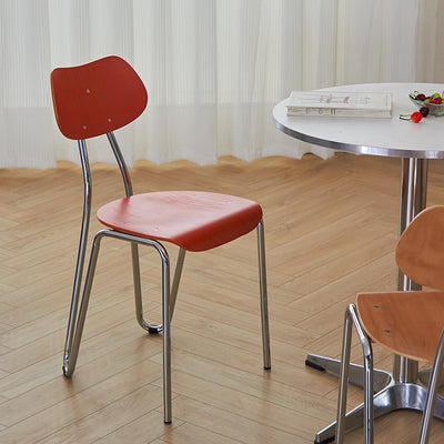 Modern Minimalist Rectangular Curved Solid Wood Multi-Layer Plate Iron Dining Chair Backrest Armless For Dining Room