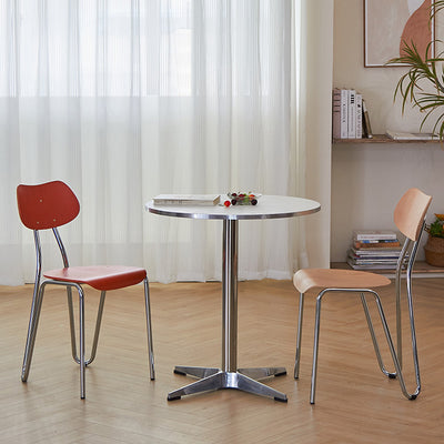 Modern Minimalist Rectangular Curved Solid Wood Multi-Layer Plate Iron Dining Chair Backrest Armless For Dining Room