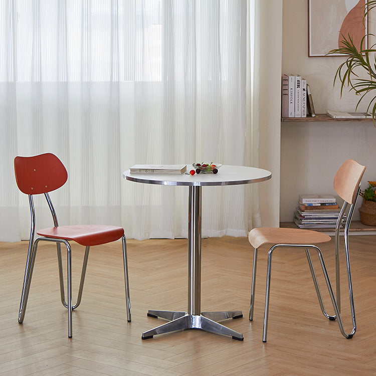 Modern Minimalist Rectangular Curved Solid Wood Multi-Layer Plate Iron Dining Chair Backrest Armless For Dining Room