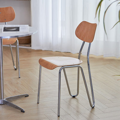 Modern Minimalist Rectangular Curved Solid Wood Multi-Layer Plate Iron Dining Chair Backrest Armless For Dining Room