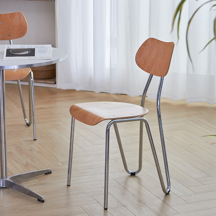 Modern Minimalist Rectangular Curved Solid Wood Multi-Layer Plate Iron Dining Chair Backrest Armless For Dining Room