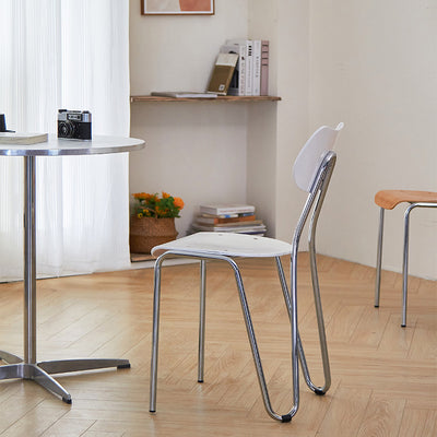 Modern Minimalist Rectangular Curved Solid Wood Multi-Layer Plate Iron Dining Chair Backrest Armless For Dining Room