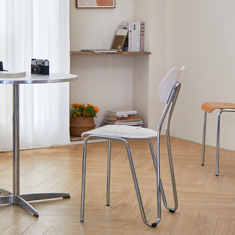 Modern Minimalist Rectangular Curved Solid Wood Multi-Layer Plate Iron Dining Chair Backrest Armless For Dining Room