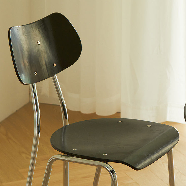 Modern Minimalist Rectangular Curved Solid Wood Multi-Layer Plate Iron Dining Chair Backrest Armless For Dining Room