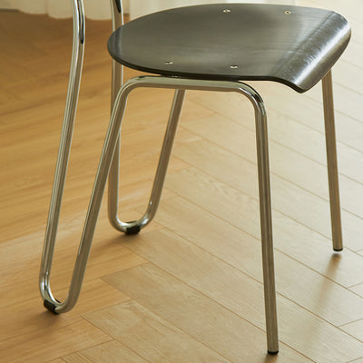 Modern Minimalist Rectangular Curved Solid Wood Multi-Layer Plate Iron Dining Chair Backrest Armless For Dining Room