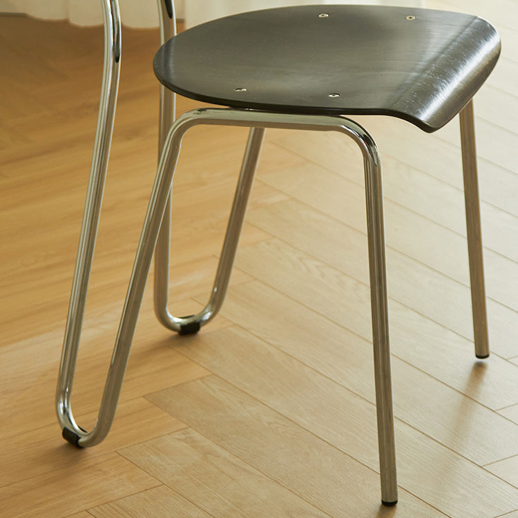 Modern Minimalist Rectangular Curved Solid Wood Multi-Layer Plate Iron Dining Chair Backrest Armless For Dining Room