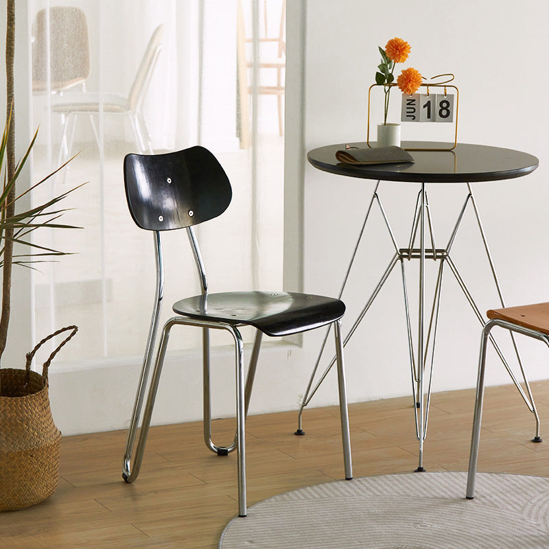 Modern Minimalist Rectangular Curved Solid Wood Multi-Layer Plate Iron Dining Chair Backrest Armless For Dining Room
