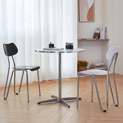Modern Minimalist Rectangular Curved Solid Wood Multi-Layer Plate Iron Dining Chair Backrest Armless For Dining Room