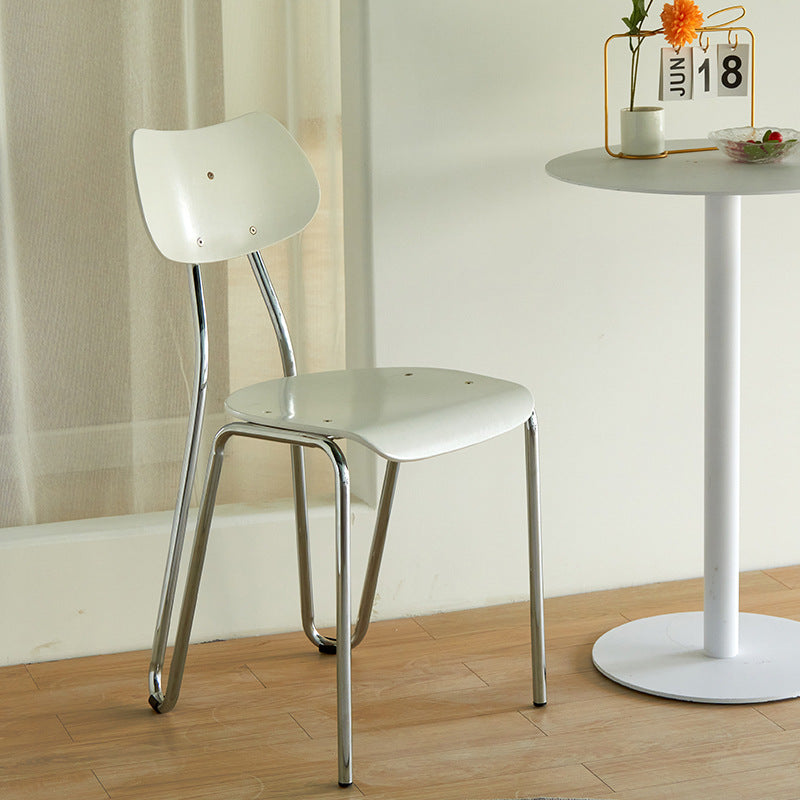 Modern Minimalist Rectangular Curved Solid Wood Multi-Layer Plate Iron Dining Chair Backrest Armless For Dining Room