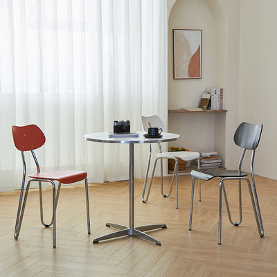 Modern Minimalist Rectangular Curved Solid Wood Multi-Layer Plate Iron Dining Chair Backrest Armless For Dining Room
