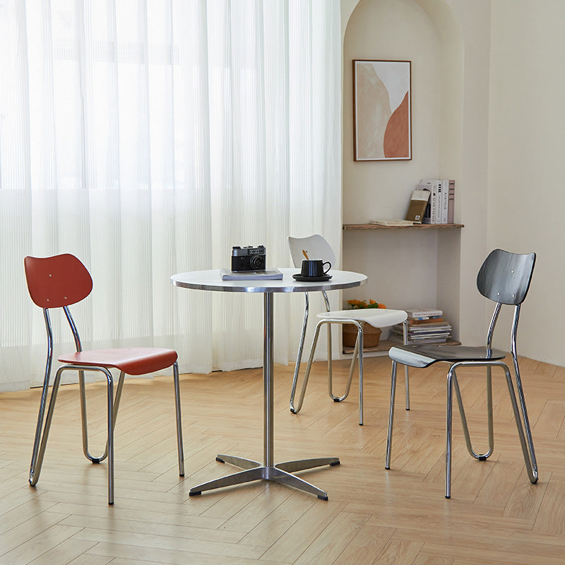Modern Minimalist Rectangular Curved Solid Wood Multi-Layer Plate Iron Dining Chair Backrest Armless For Dining Room