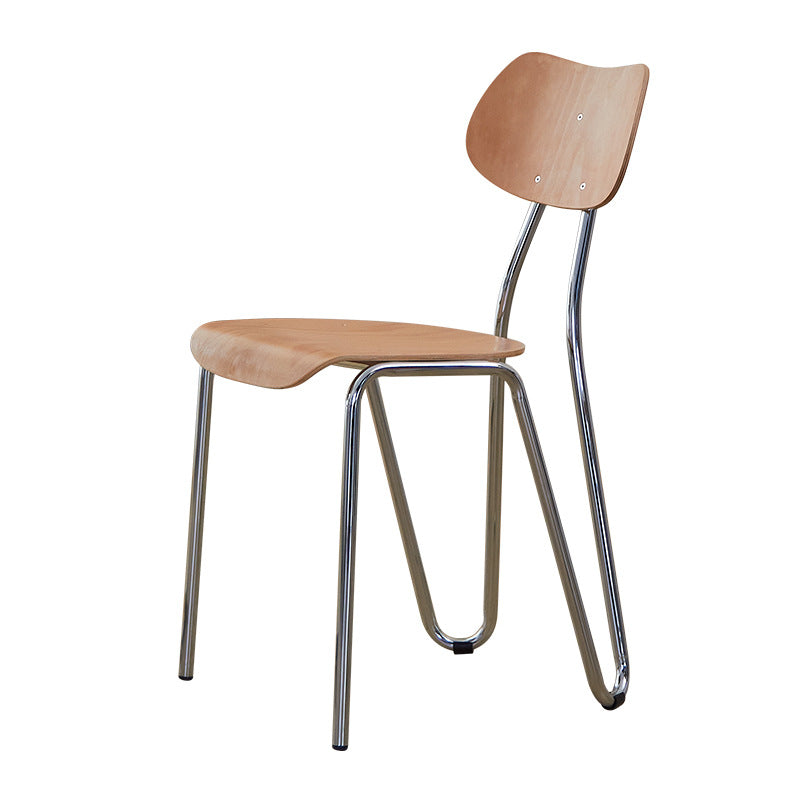 Modern Minimalist Rectangular Curved Solid Wood Multi-Layer Plate Iron Dining Chair Backrest Armless For Dining Room