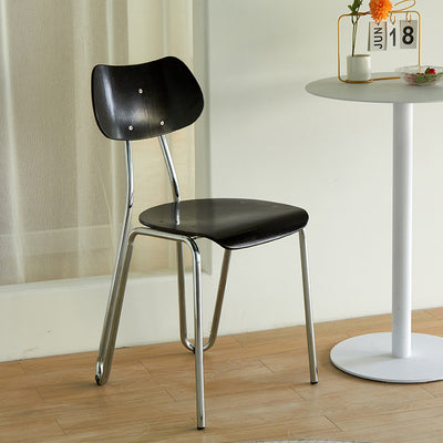Modern Minimalist Rectangular Curved Solid Wood Multi-Layer Plate Iron Dining Chair Backrest Armless For Dining Room