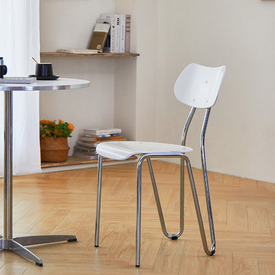Modern Minimalist Rectangular Curved Solid Wood Multi-Layer Plate Iron Dining Chair Backrest Armless For Dining Room